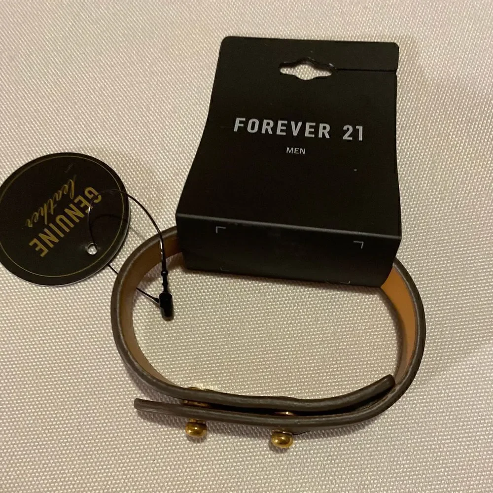 - 🔥Forever 21 Men’s Color: Black leather adjustable Bracelet Gold studs on…